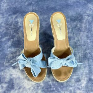 DANI  BLACK SANDALS MULES SHOES BLUE BOW Sz 6